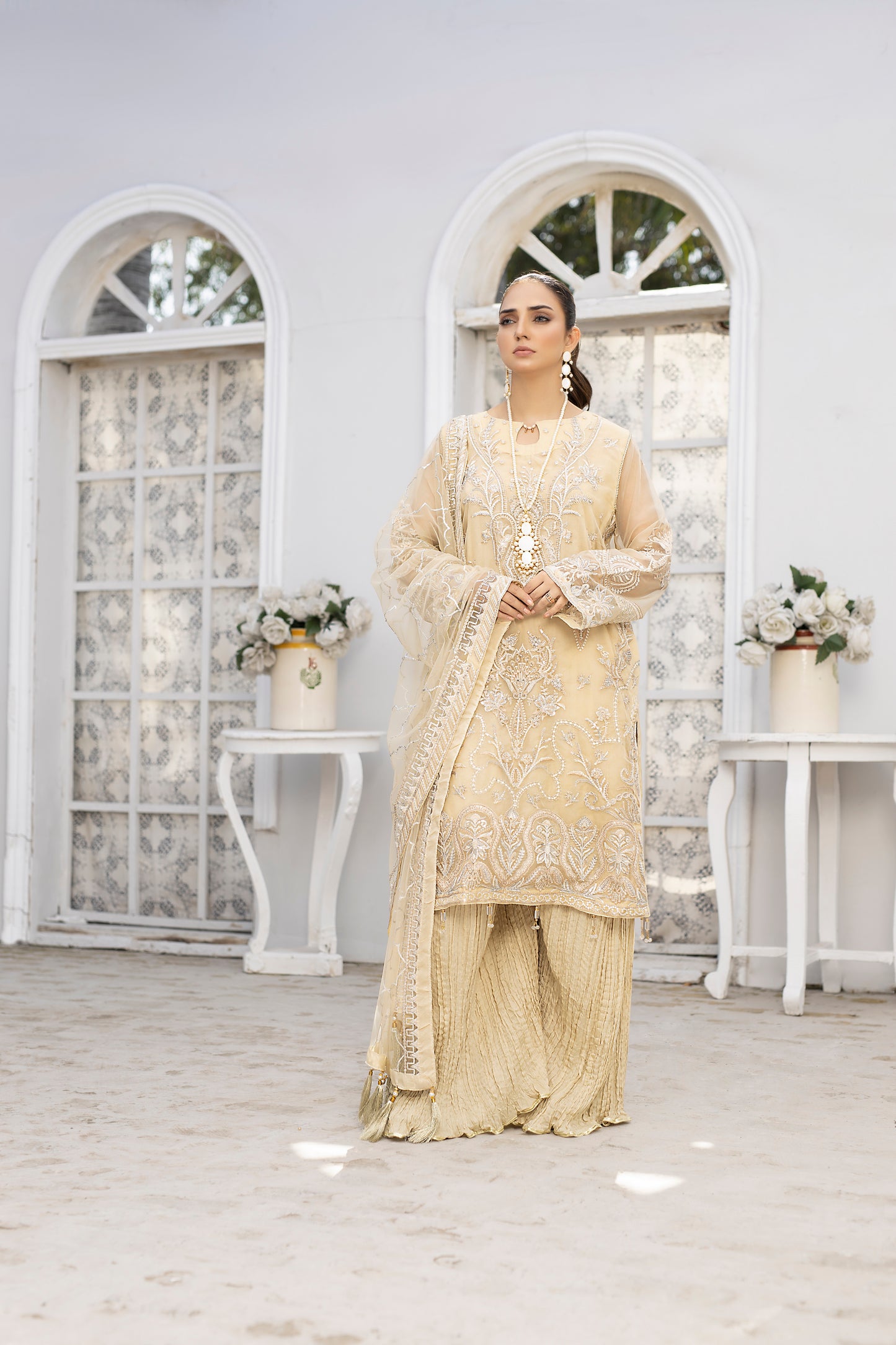 Beige Royale- Embroidered Formal Dress