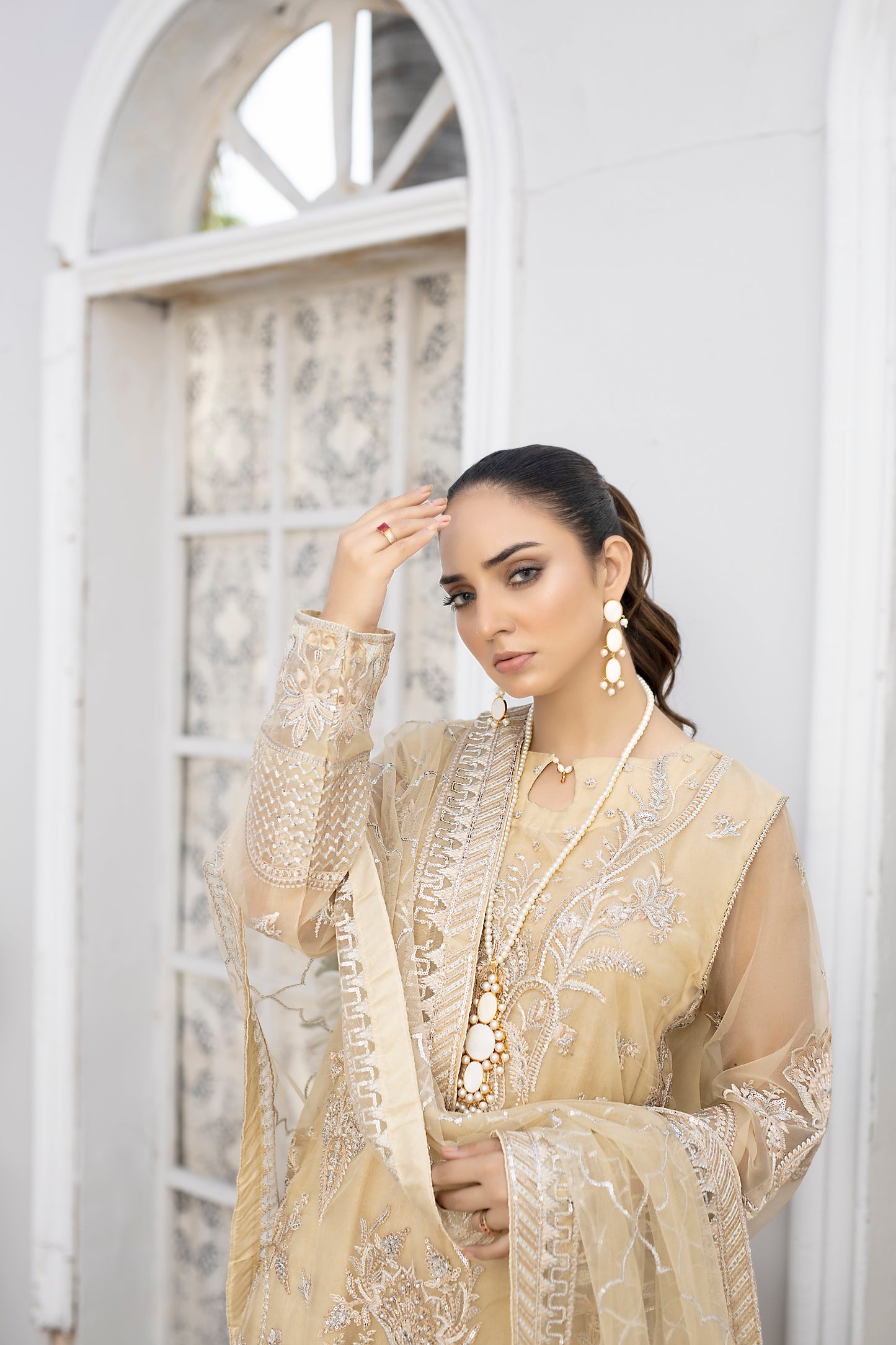 Beige Royale- Embroidered Formal Dress